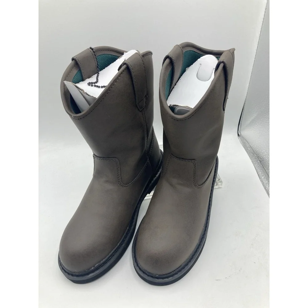 Georgia Boot Wellington Brown Pull On Work Leather Boots G099 Size 1.5M Kids 7